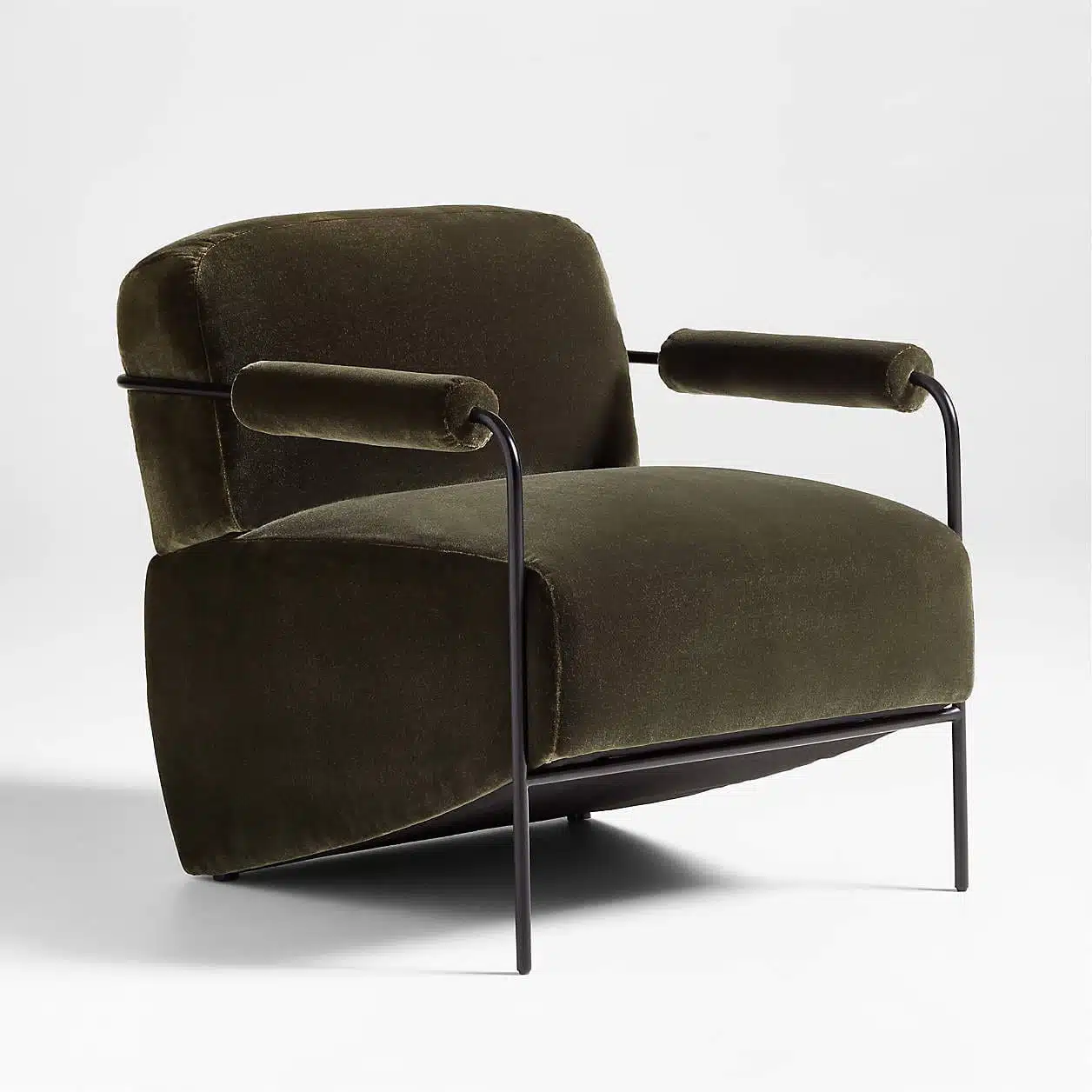 Modern green velvet Accent chair featuring a sturdy black metal frame, ideal for a chic home decor.