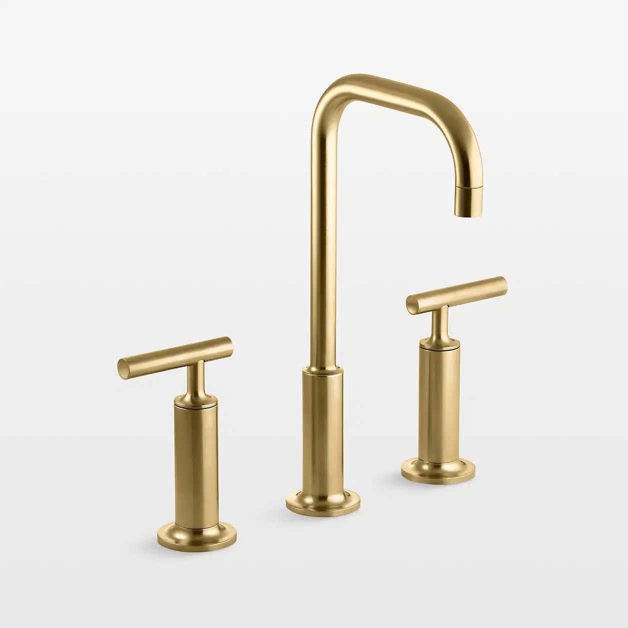 Kohler Vince Brass Basin Faucet with Gooseneck Spout and Dual Lever Handles in Brushed Brass Finish for Modern Bathroom | Luxe Haven Ghana